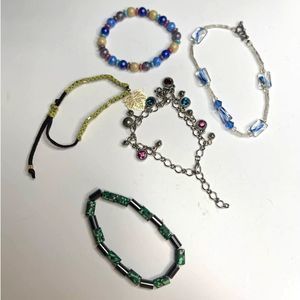 Costume Bracelet Jewelry Bundle Lot Blue Green Silver Tones Beaded‎